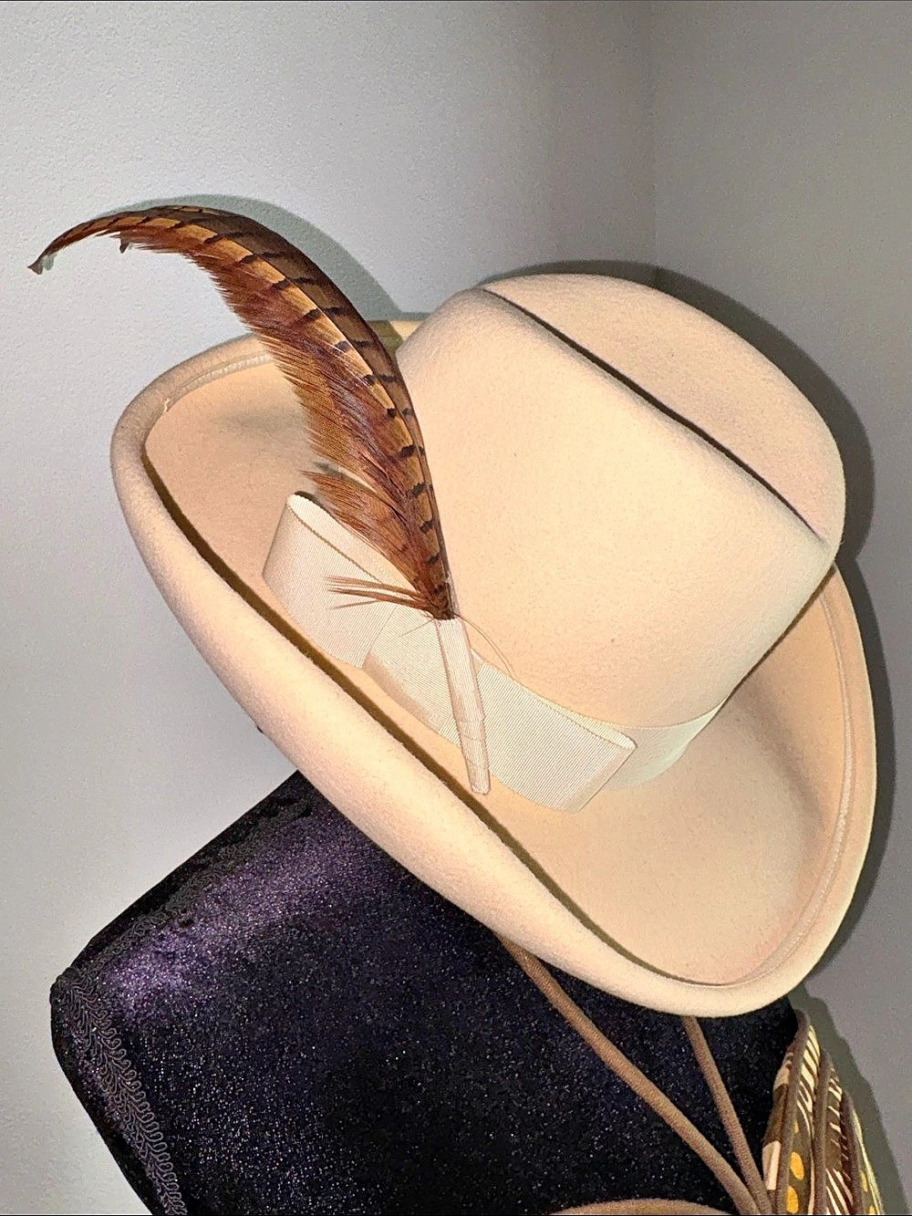 Michele Feather Wide Brim Hat in Cream